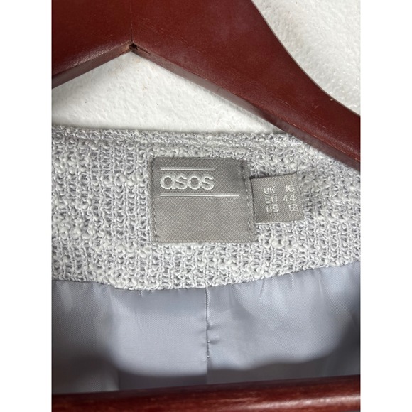 ASOS Womens 12 Textured Knit Cropped Blazer Jacket Cardigan Light Grey - Picture 4 of 9
